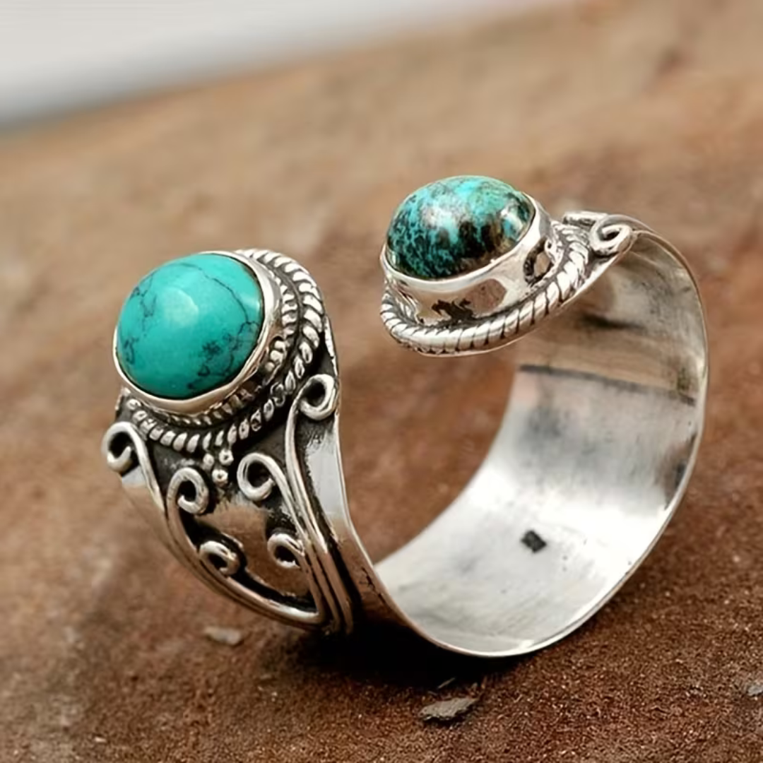 Vintage boho mosaikring med ædelsten
