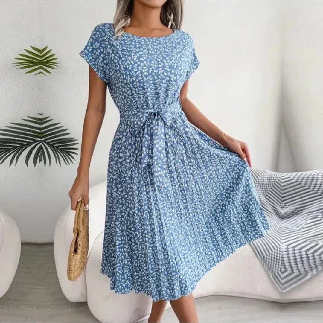 Marilyn | Blomstret plisseret midikjole