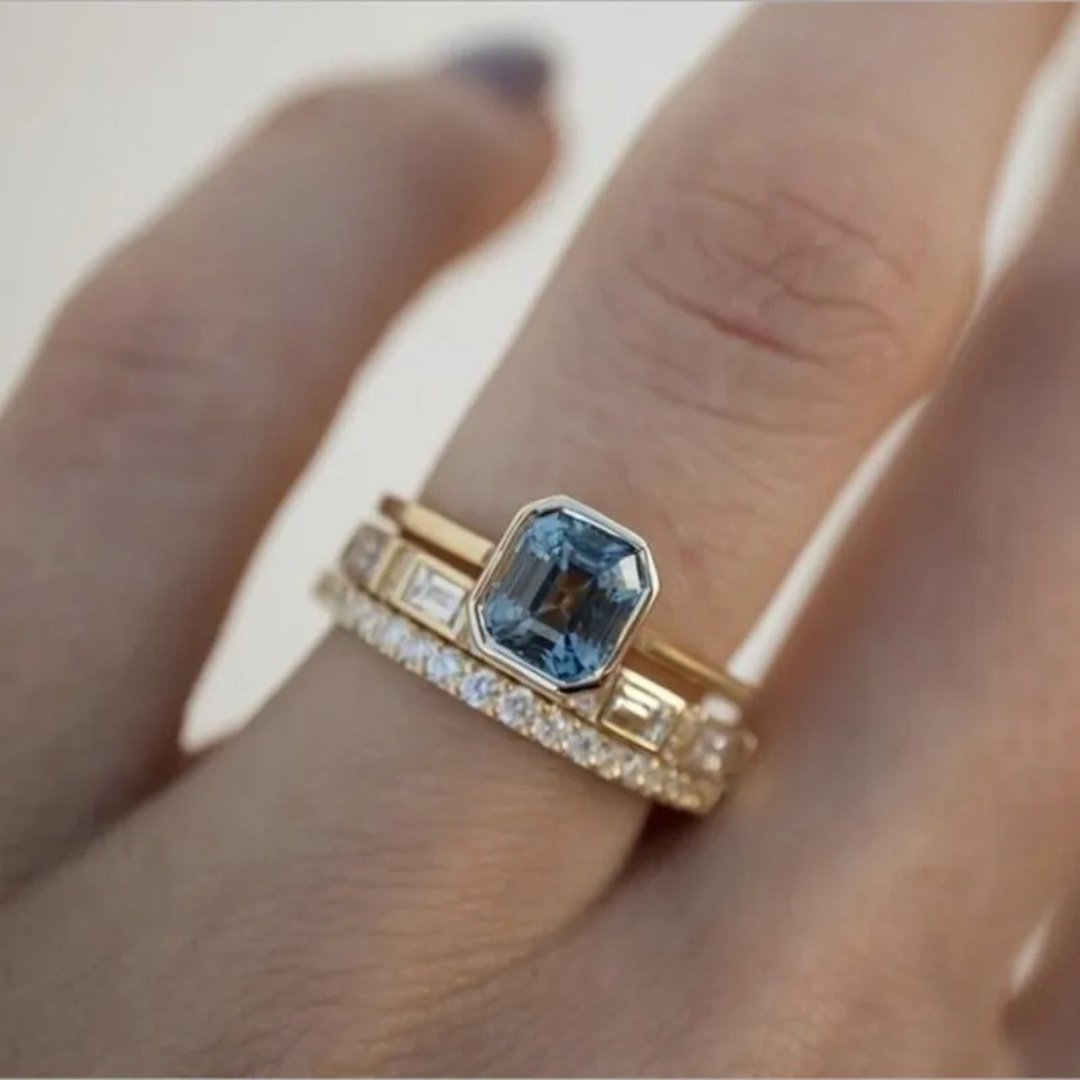 Iris – Vintage ringsæt i guld og blå