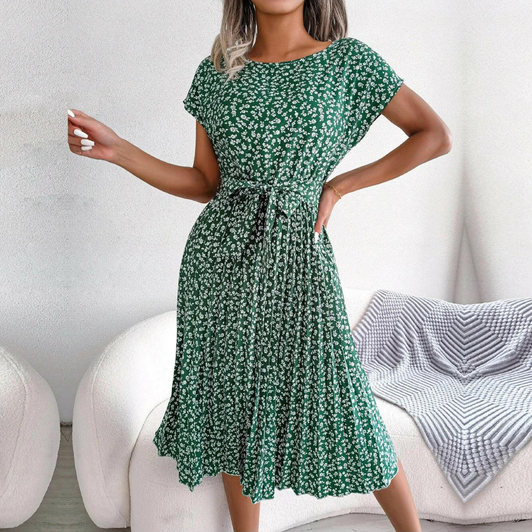 Marilyn | Blomstret plisseret midikjole