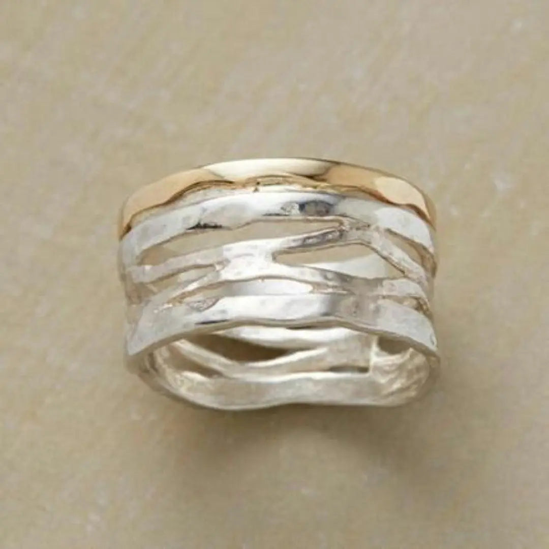 Vintage hul ring i guld og sølv
