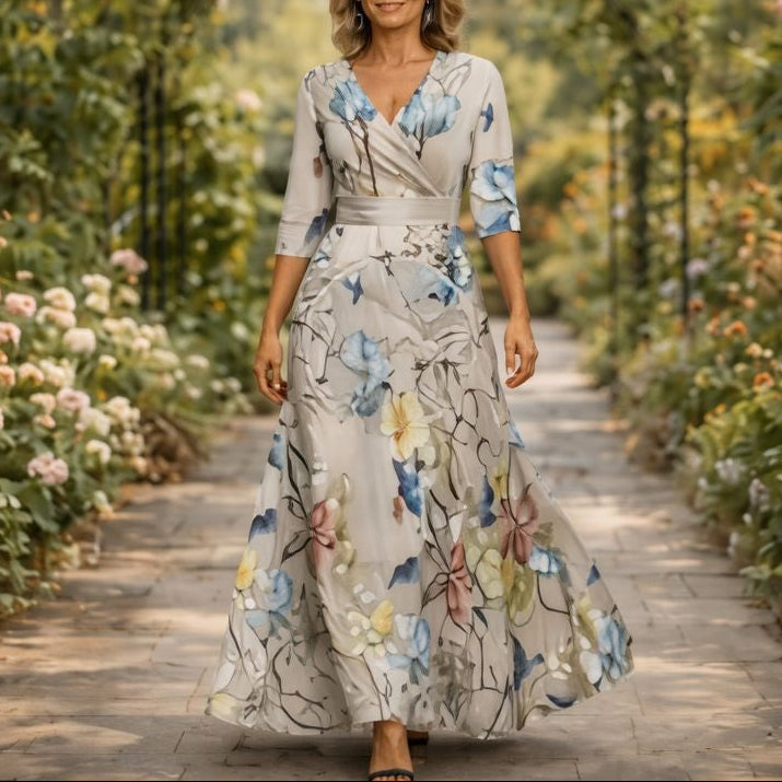 Fleur™ - Elegant blomsterkjole med V-udskæring