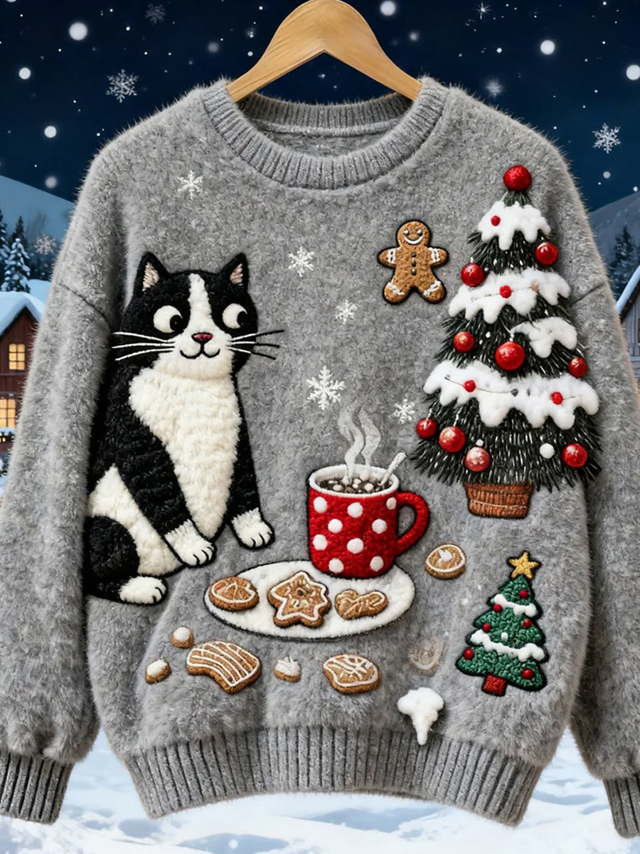 Kvinders Retro Jul Dyr Kunsttryk Behagelig Flannel Sweatshirt