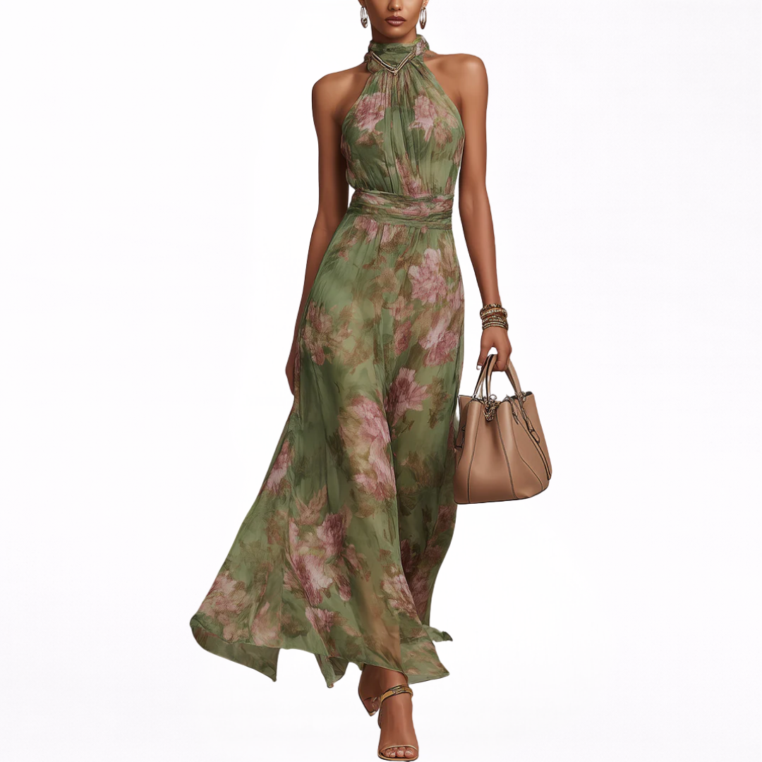 Livia | Blomstret halter-maxikjole