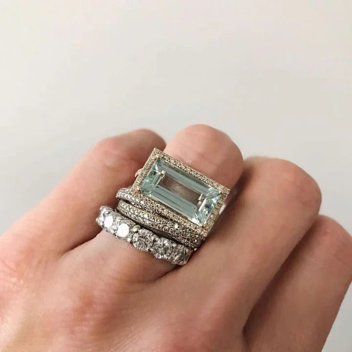 Vintage ringsæt i sølv med turkis glas