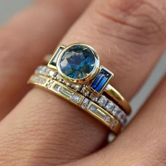 Sarah - Vintage ringsæt i guld og blå