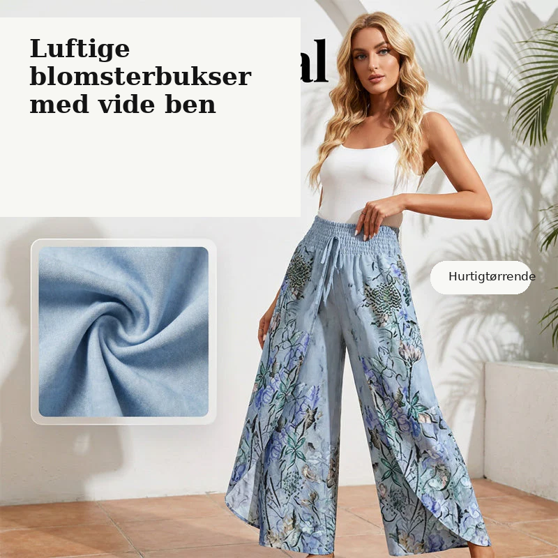 Freja | Luftige bukser med blomsterprint og vide ben