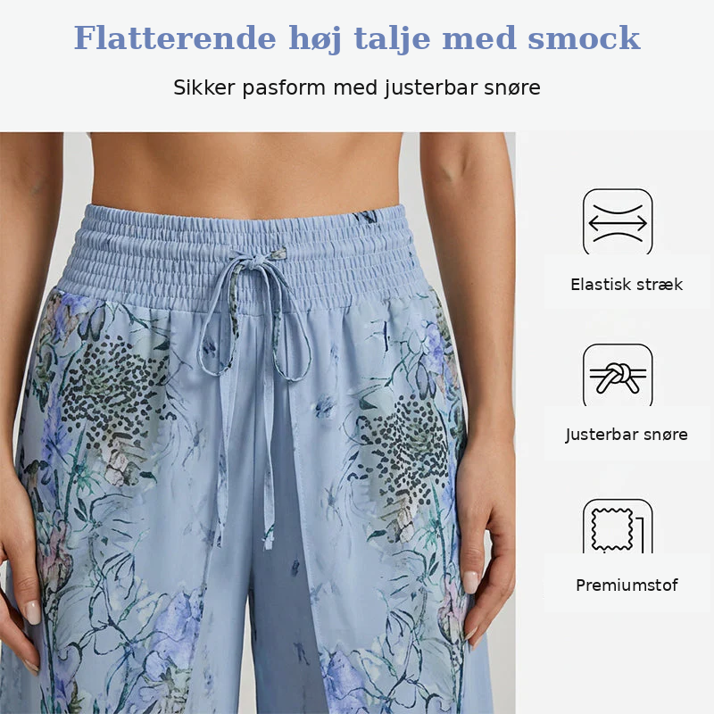 Freja | Luftige bukser med blomsterprint og vide ben