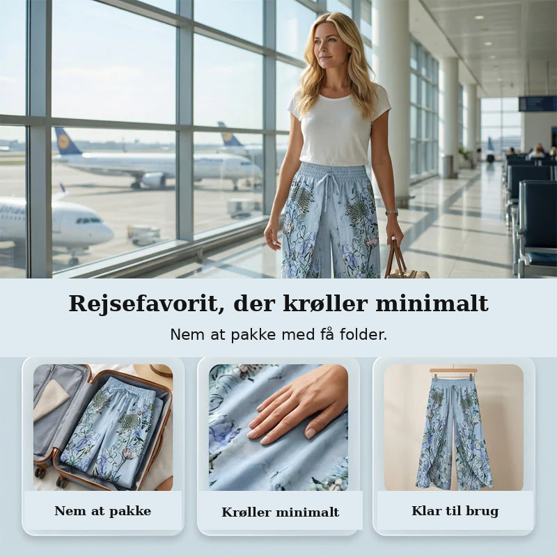 Freja | Luftige bukser med blomsterprint og vide ben