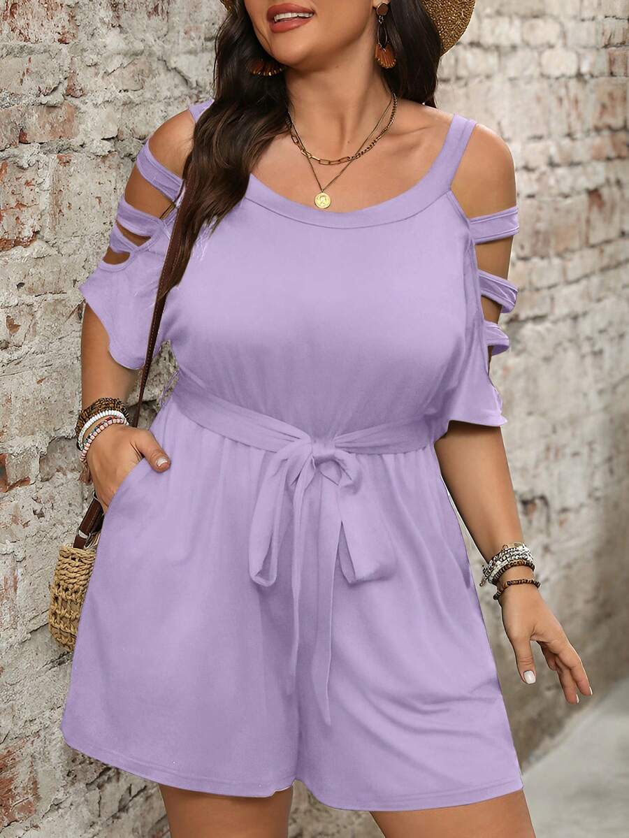 Luna elegant plus-size playsuit med skulderudskæring