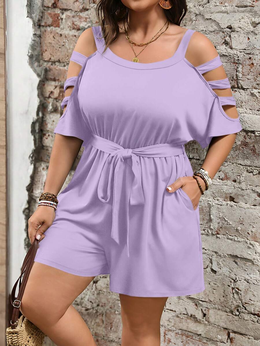 Luna elegant plus-size playsuit med skulderudskæring