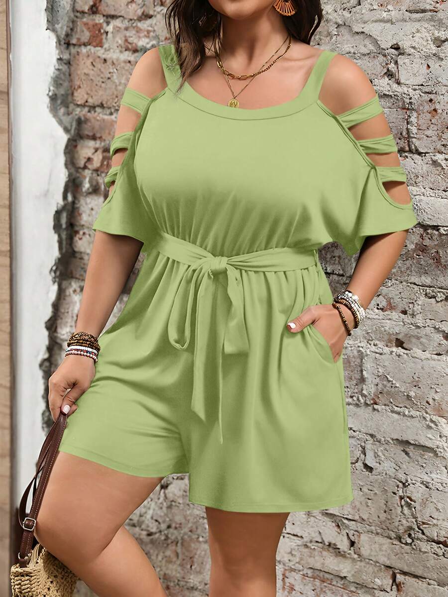 Luna elegant plus-size playsuit med skulderudskæring