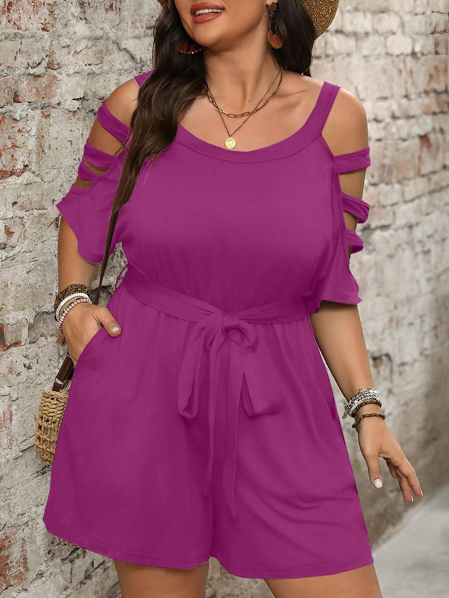 Luna elegant plus-size playsuit med skulderudskæring
