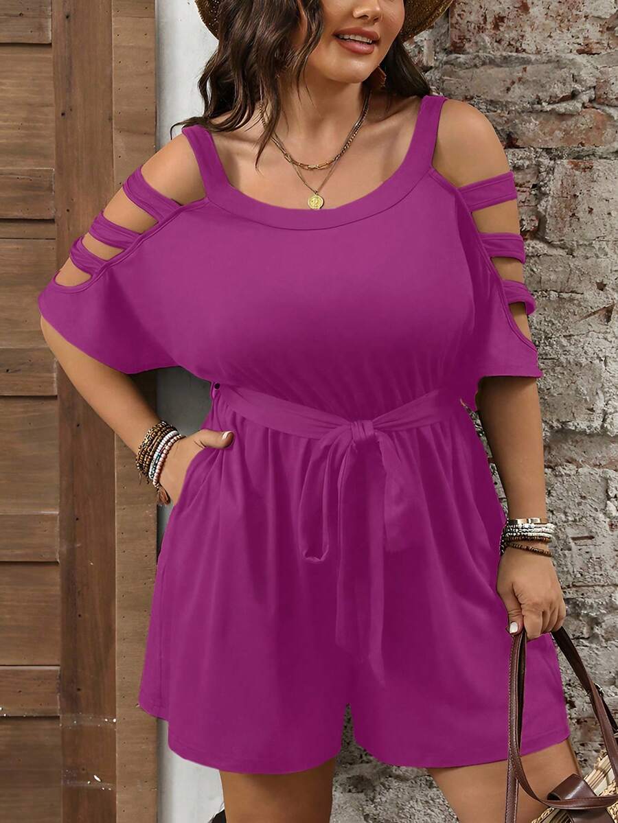 Luna elegant plus-size playsuit med skulderudskæring