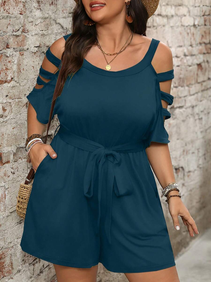 Luna elegant plus-size playsuit med skulderudskæring
