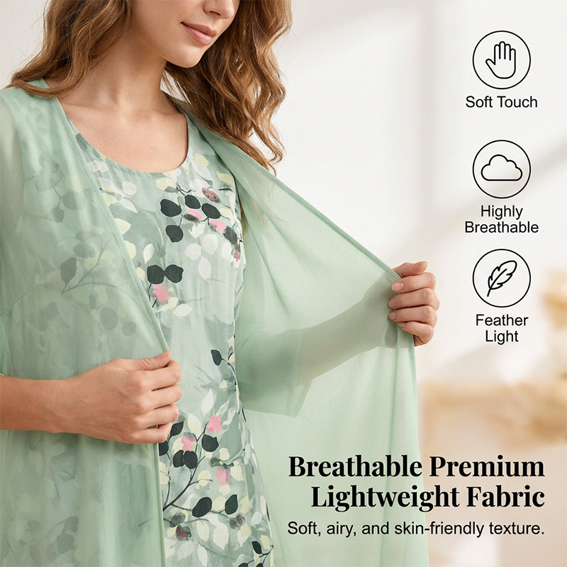 Livia elegant 2-delt chiffonkjole med cardigan
