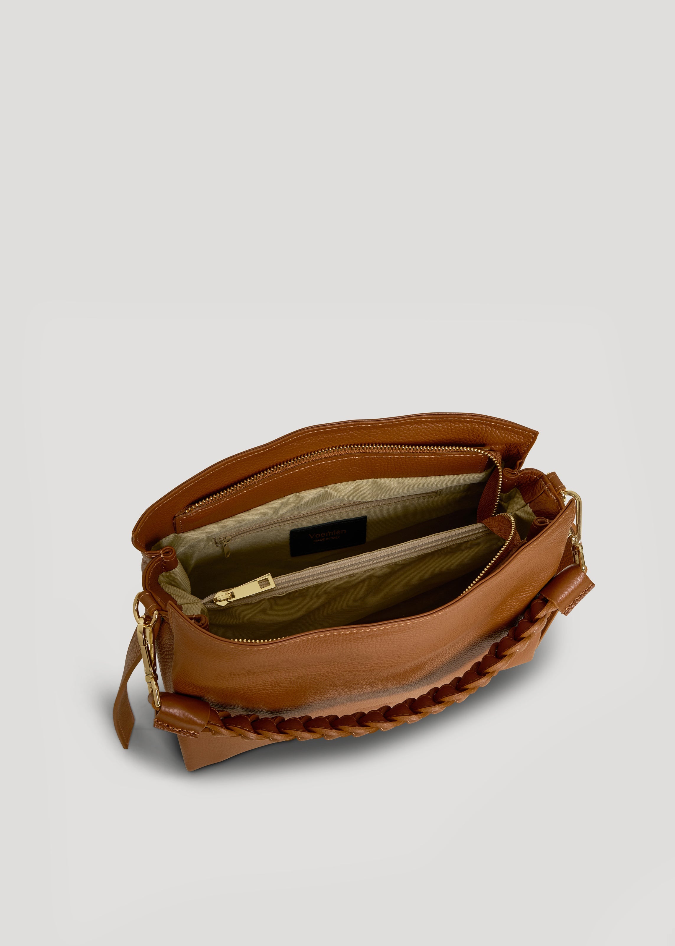Braid-taske i Dollaro-kalveskind – cognac