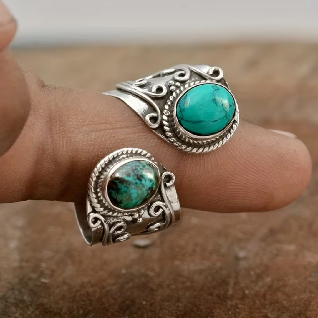 Vintage boho mosaikring med ædelsten