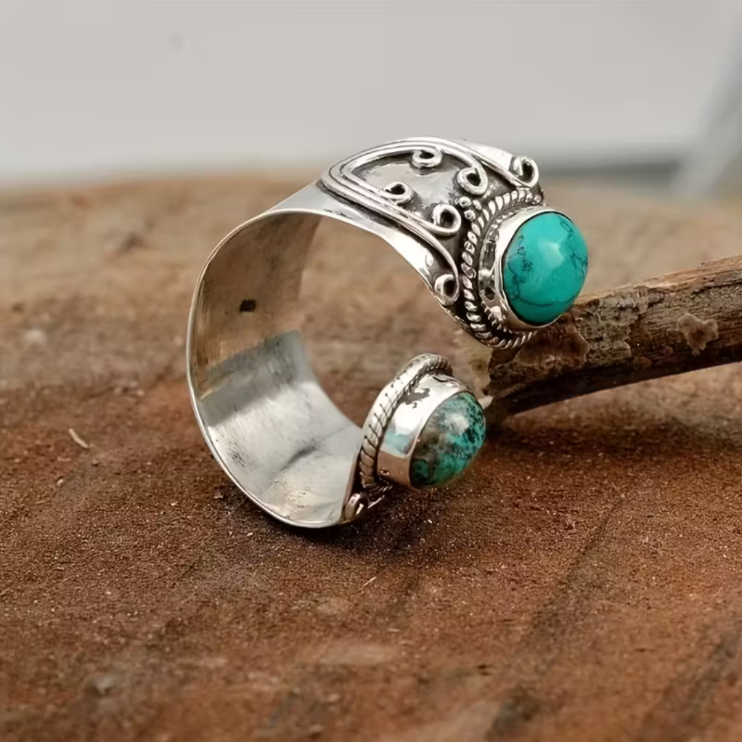 Vintage boho mosaikring med ædelsten