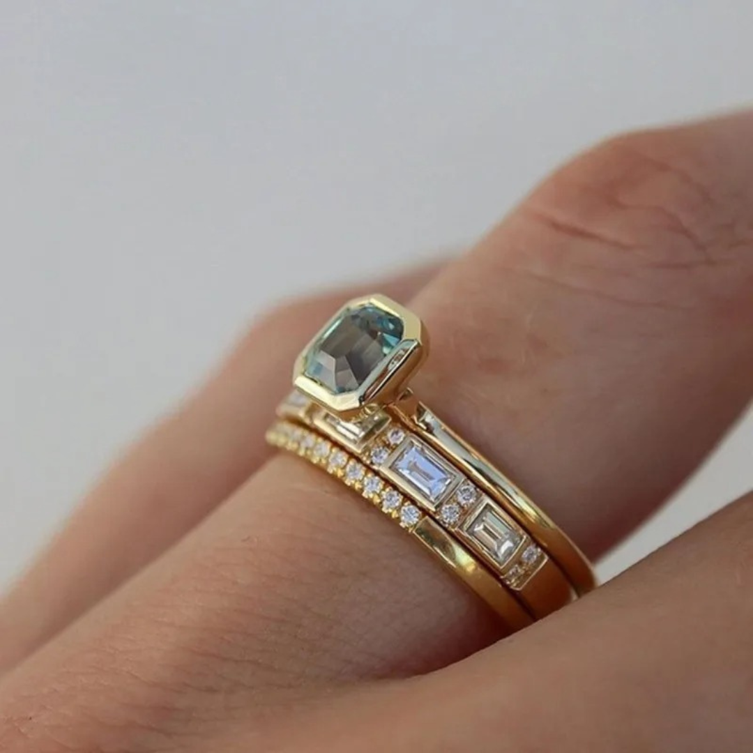 Iris – Vintage ringsæt i guld og blå