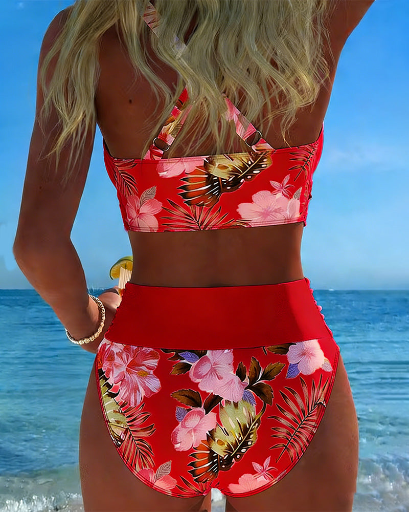 Bini – Bikini med kontrastblomstermønster og slids