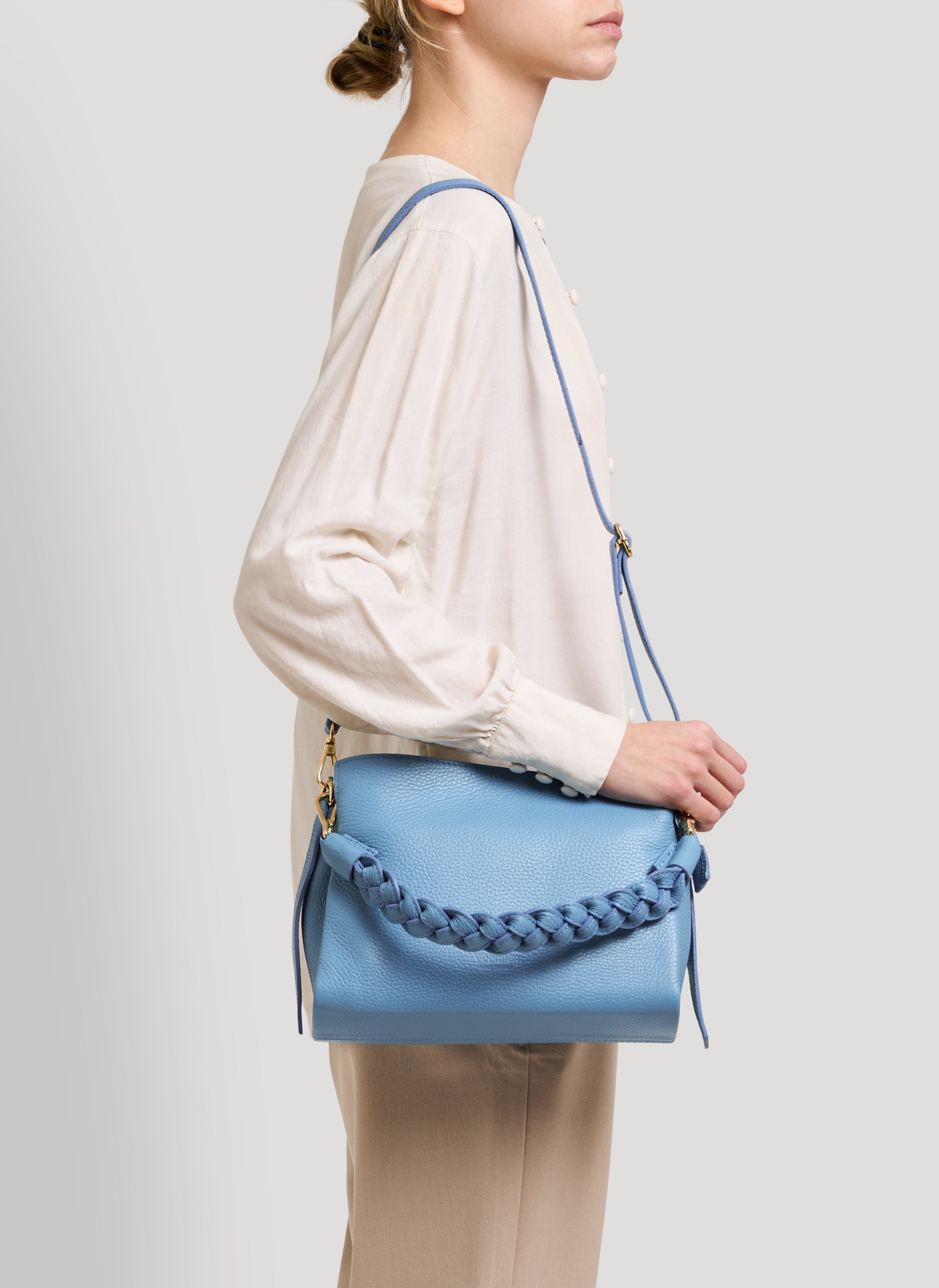 Braid Media-taske i Dollaro-kalveskind – denim