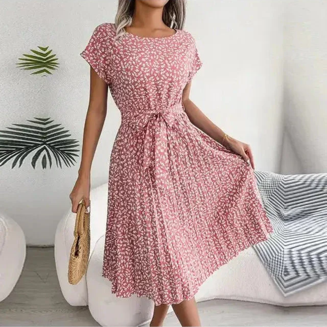 Marilyn | Blomstret plisseret midikjole
