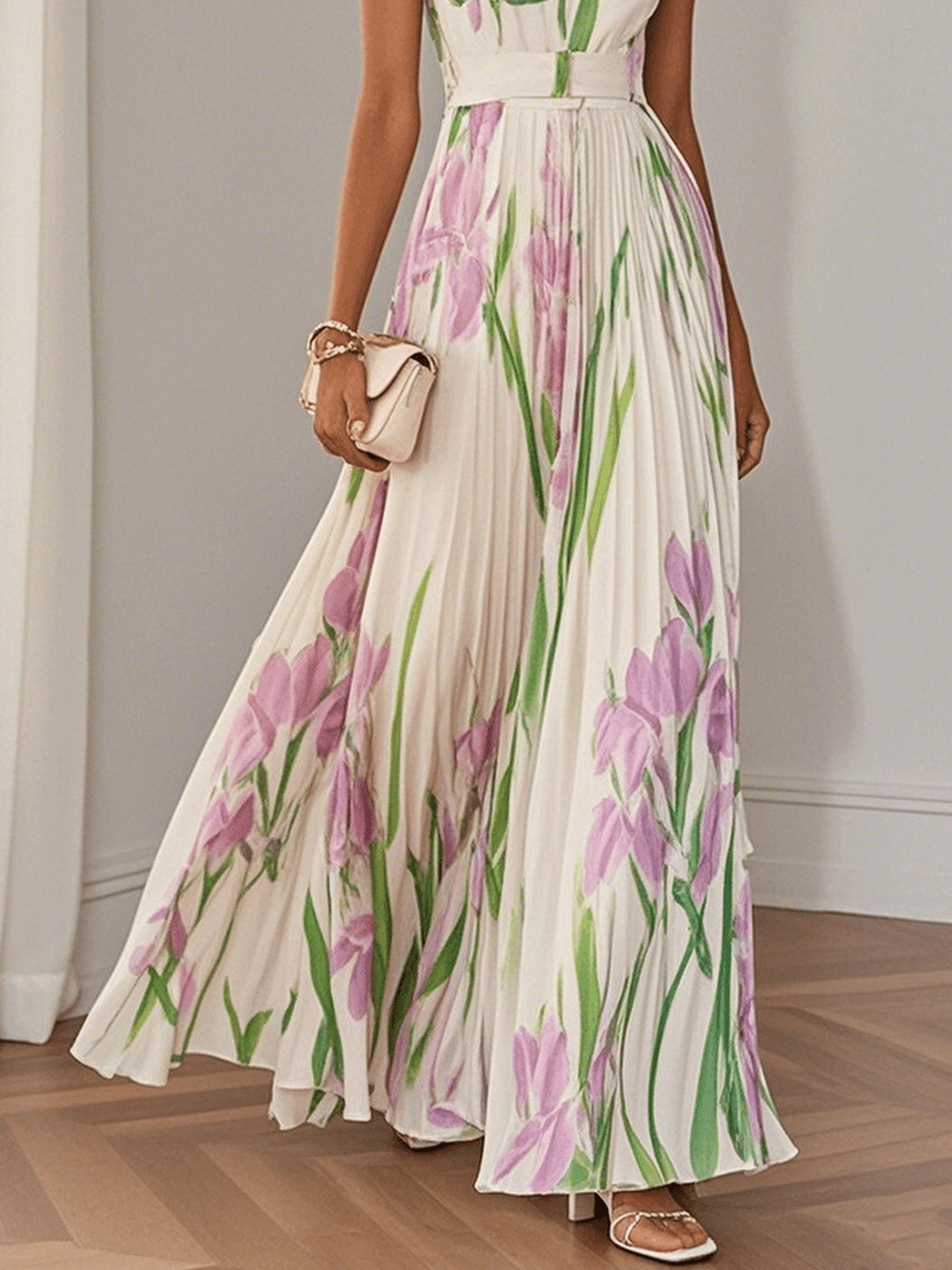 Yara™ - Maxikjole i plisseret chiffon