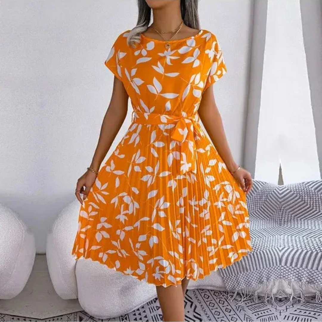 Marilyn | Blomstret plisseret midikjole