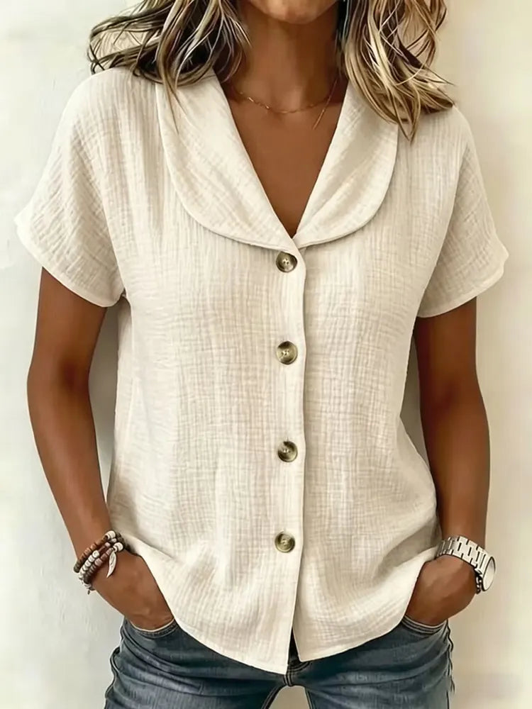 Elise elegant bomuld-linned skjorte med knappedetaljer