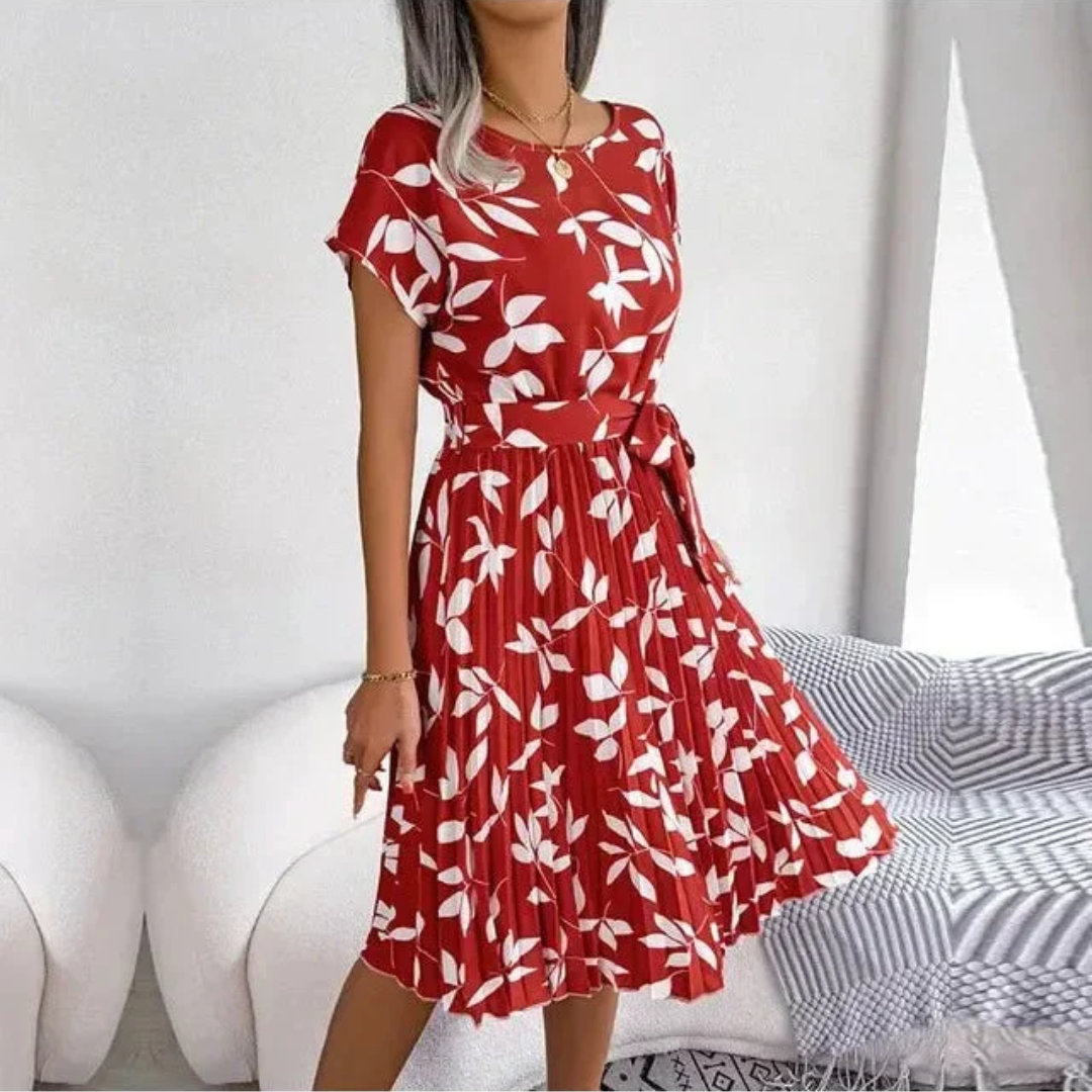 Marilyn | Blomstret plisseret midikjole