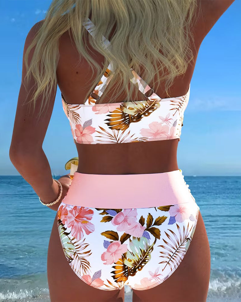 Bini – Bikini med kontrastblomstermønster og slids