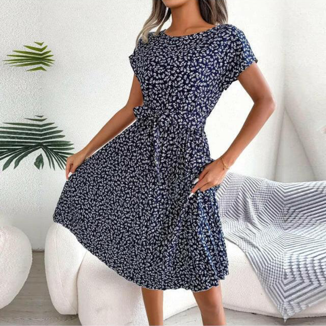 Marilyn | Blomstret plisseret midikjole