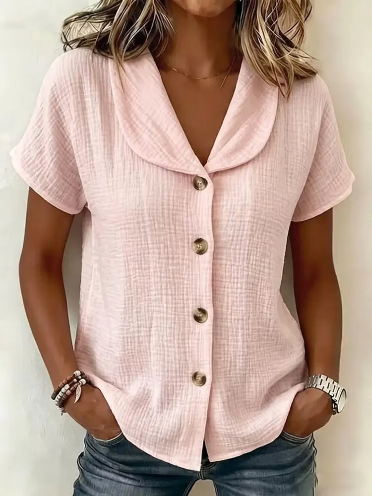 Elise elegant bomuld-linned skjorte med knappedetaljer