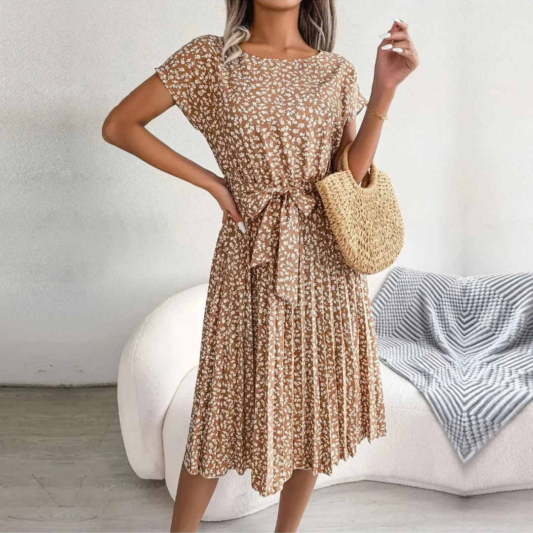 Marilyn | Blomstret plisseret midikjole