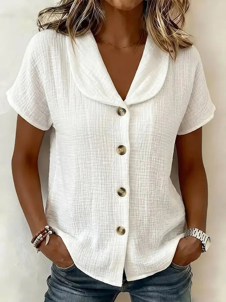 Elise elegant bomuld-linned skjorte med knappedetaljer