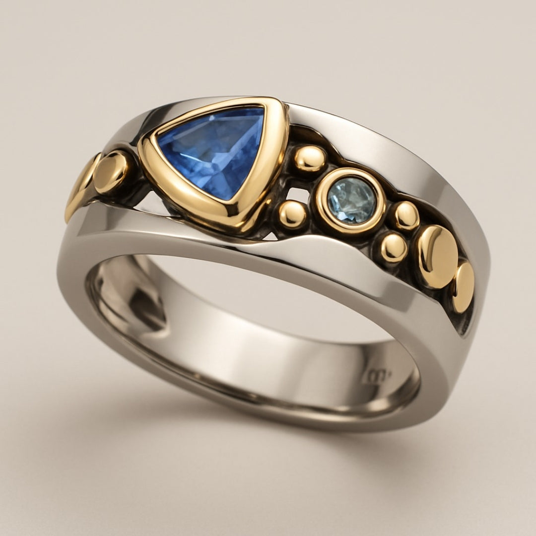 Vintage ring med blå krystal
