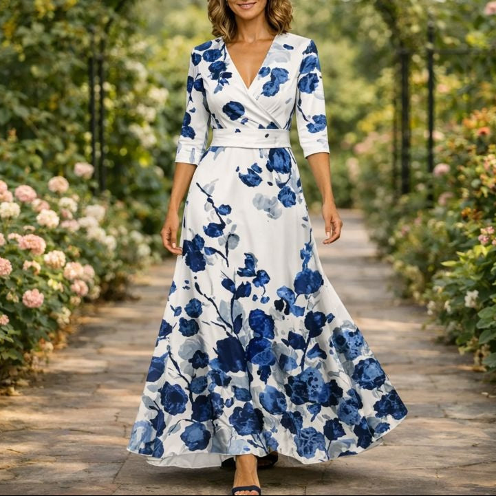 Fleur™ - Elegant blomsterkjole med V-udskæring