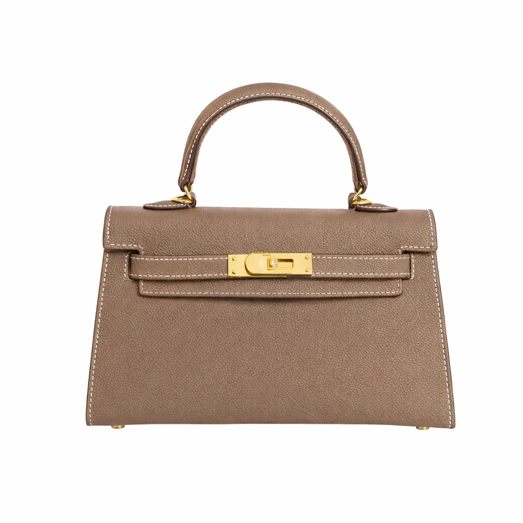 TAUPE SIGNATURTASKE MED GULDDETALJER