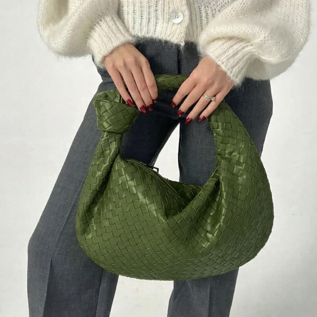 Flettet olivengrøn shoppertaske