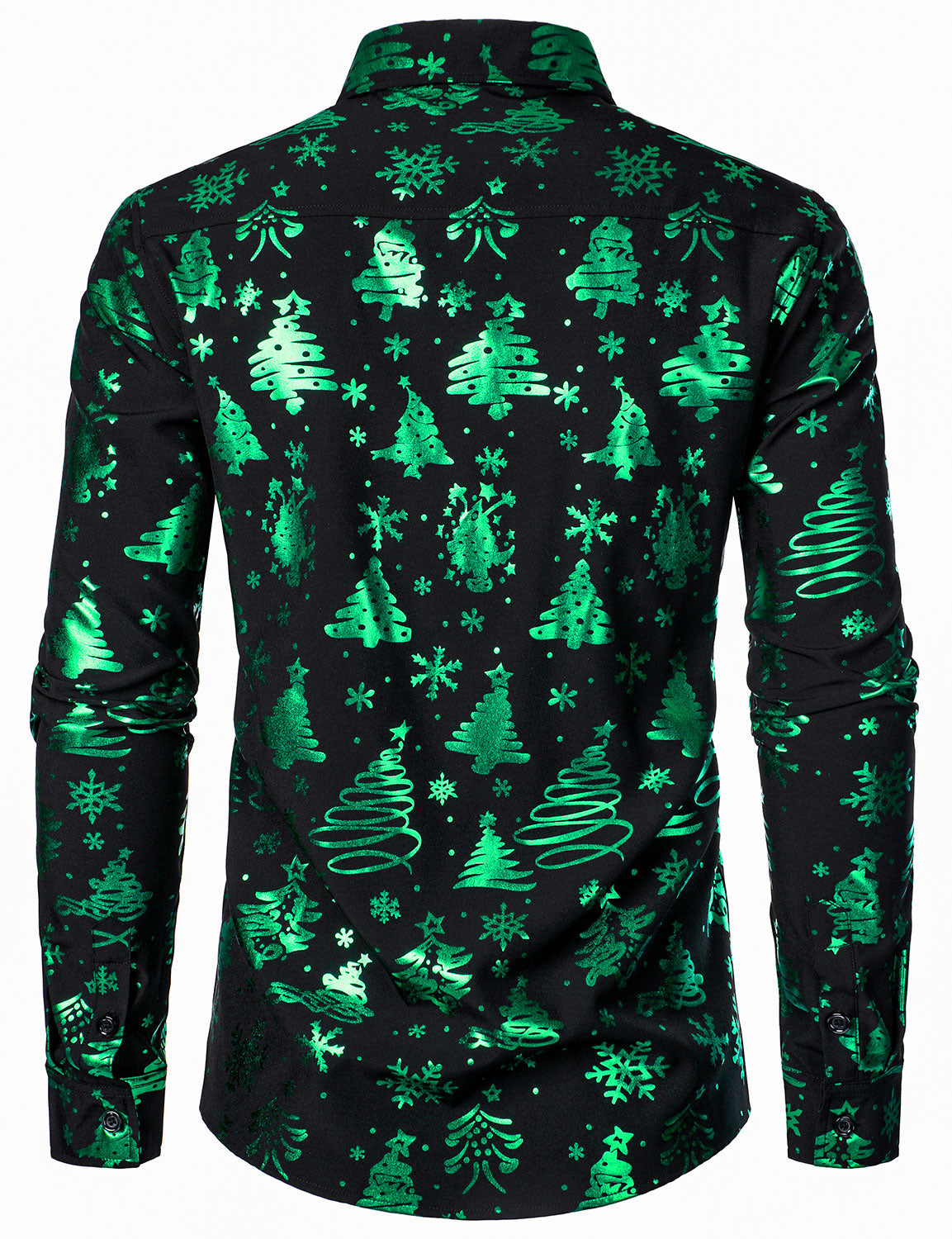 Herre Jul Print Regular Fit Grøn Langærmet Skjorte