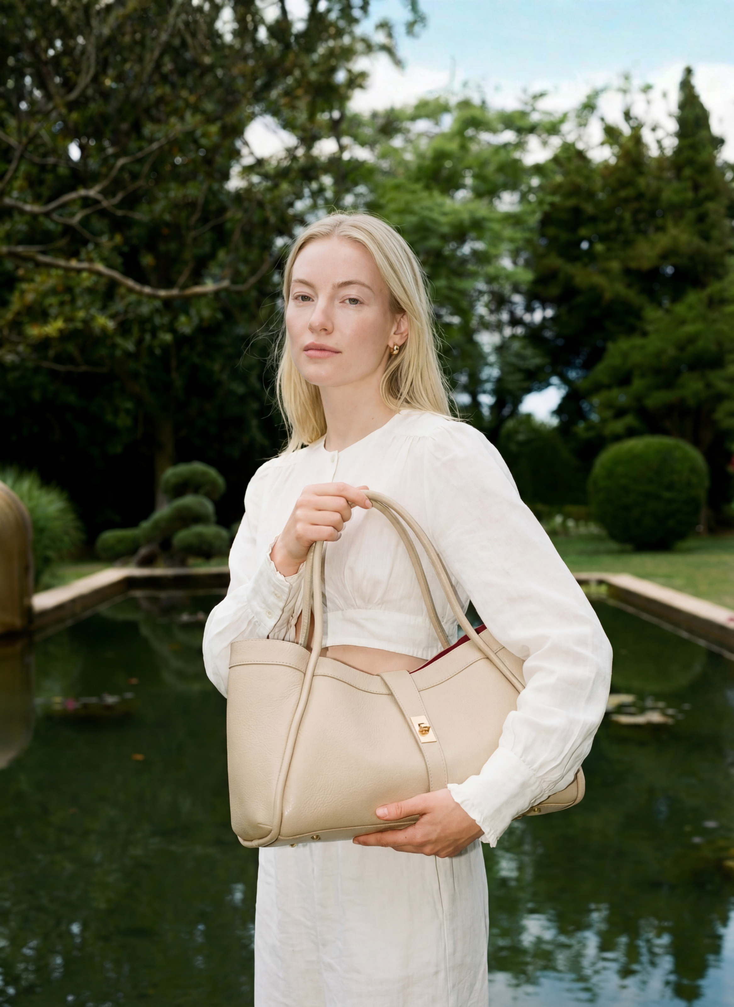 Mayfair-taske i Togo-kalveskind – beige