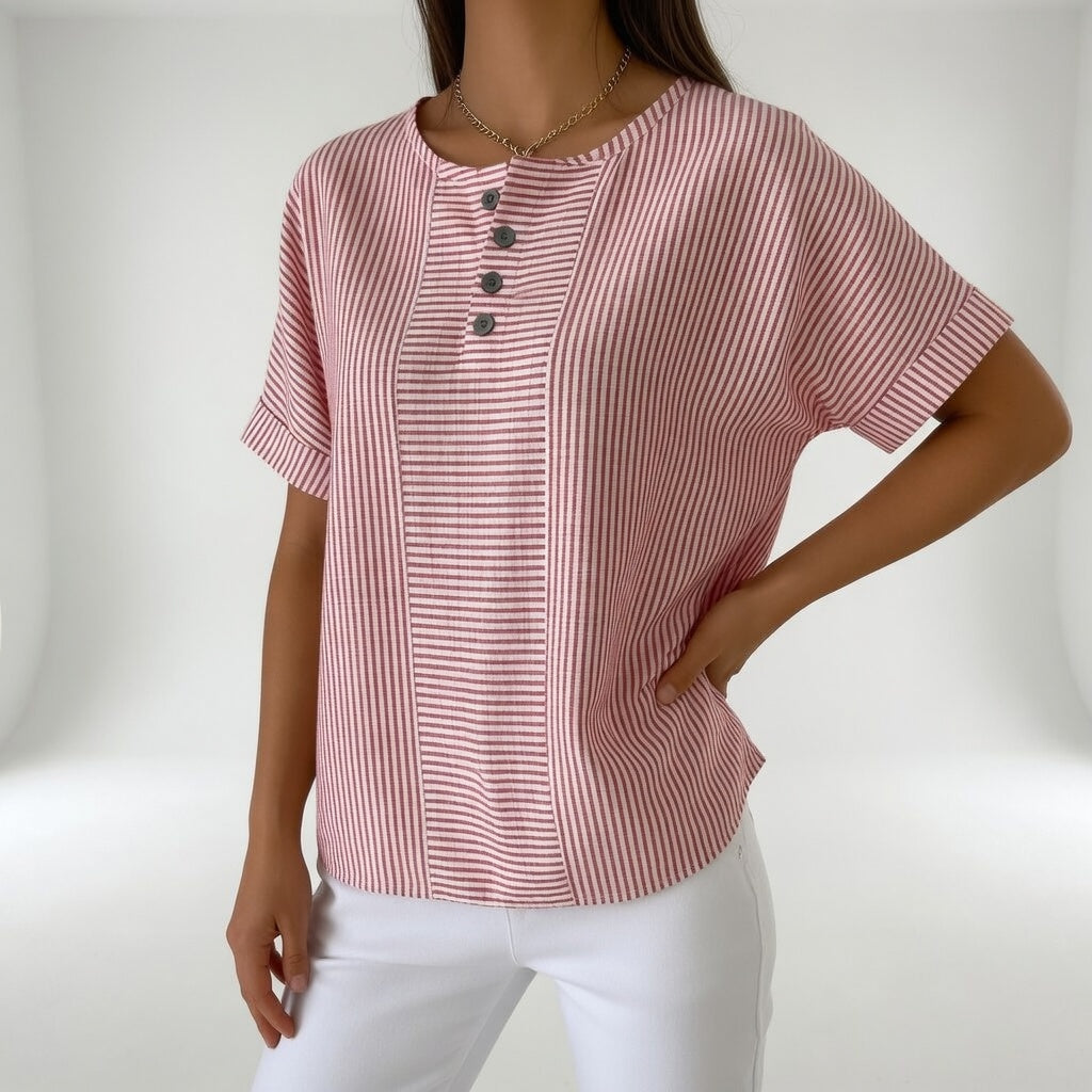Sorène 100% hørbluse med bløde striber
