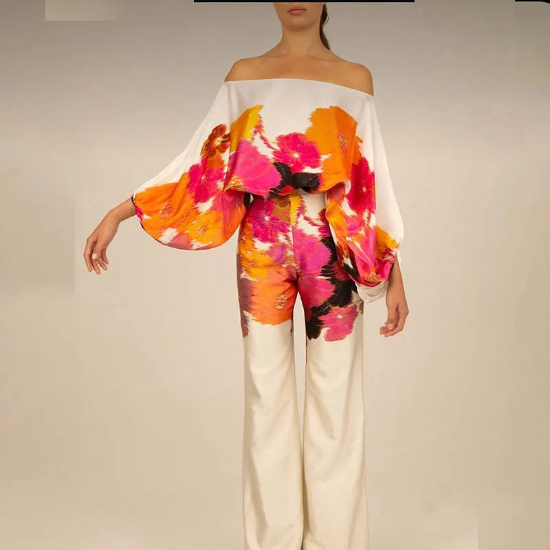 Todelt off-shoulder sæt med bølgeprint