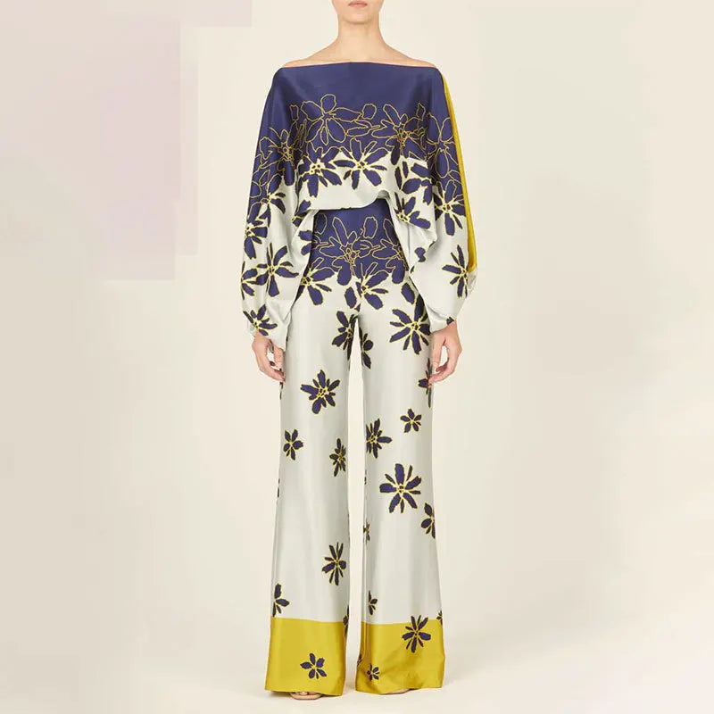 Todelt off-shoulder sæt med bølgeprint