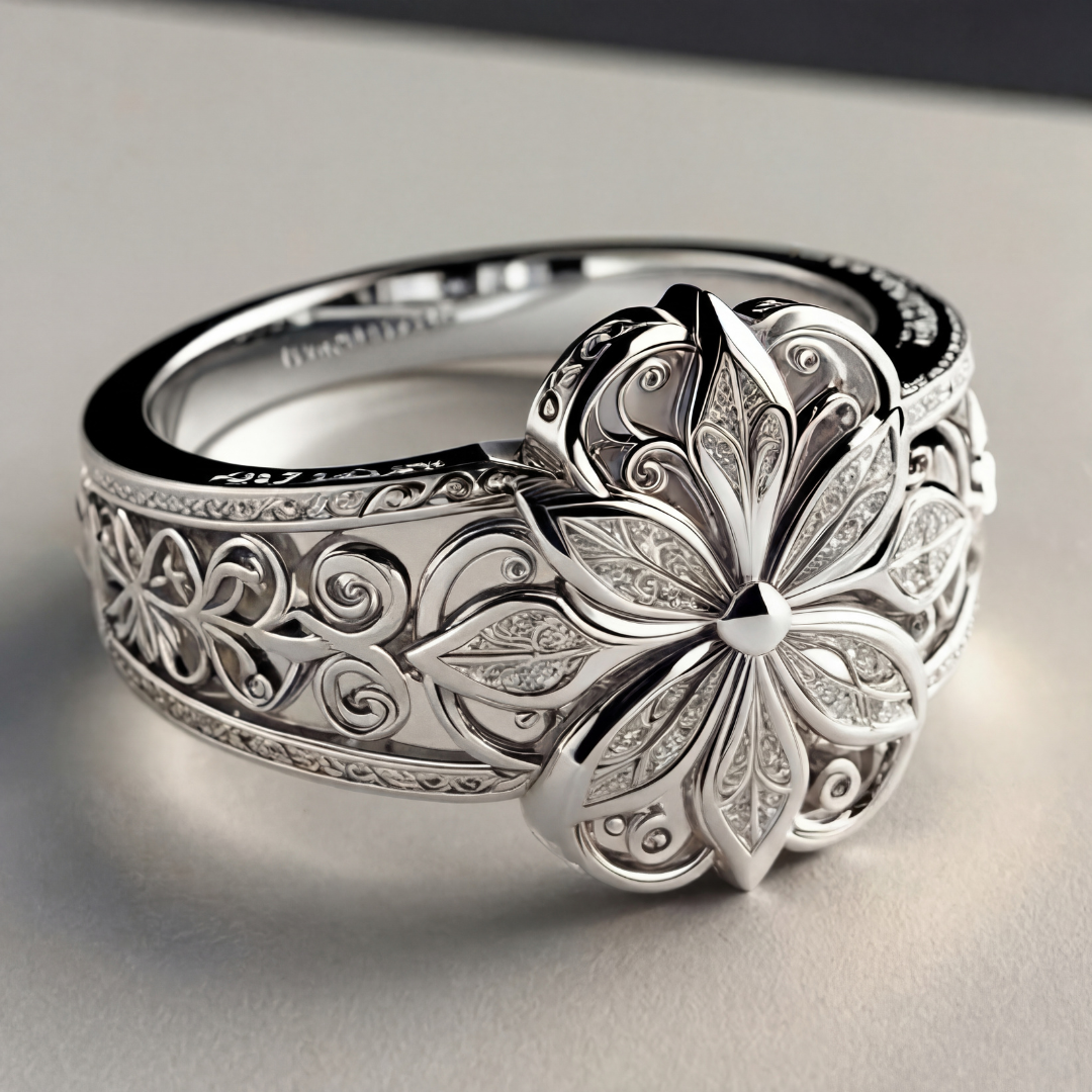 Eksotisk guldring med blomst og zirkonia