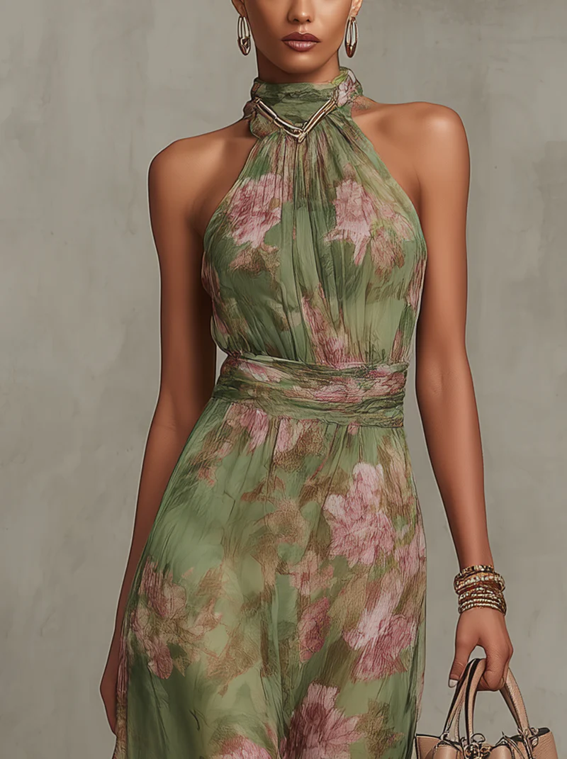 Livia | Blomstret halter-maxikjole