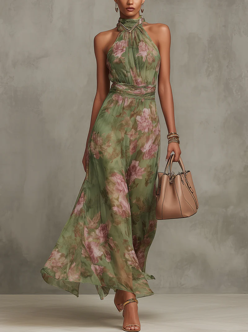 Livia | Blomstret halter-maxikjole