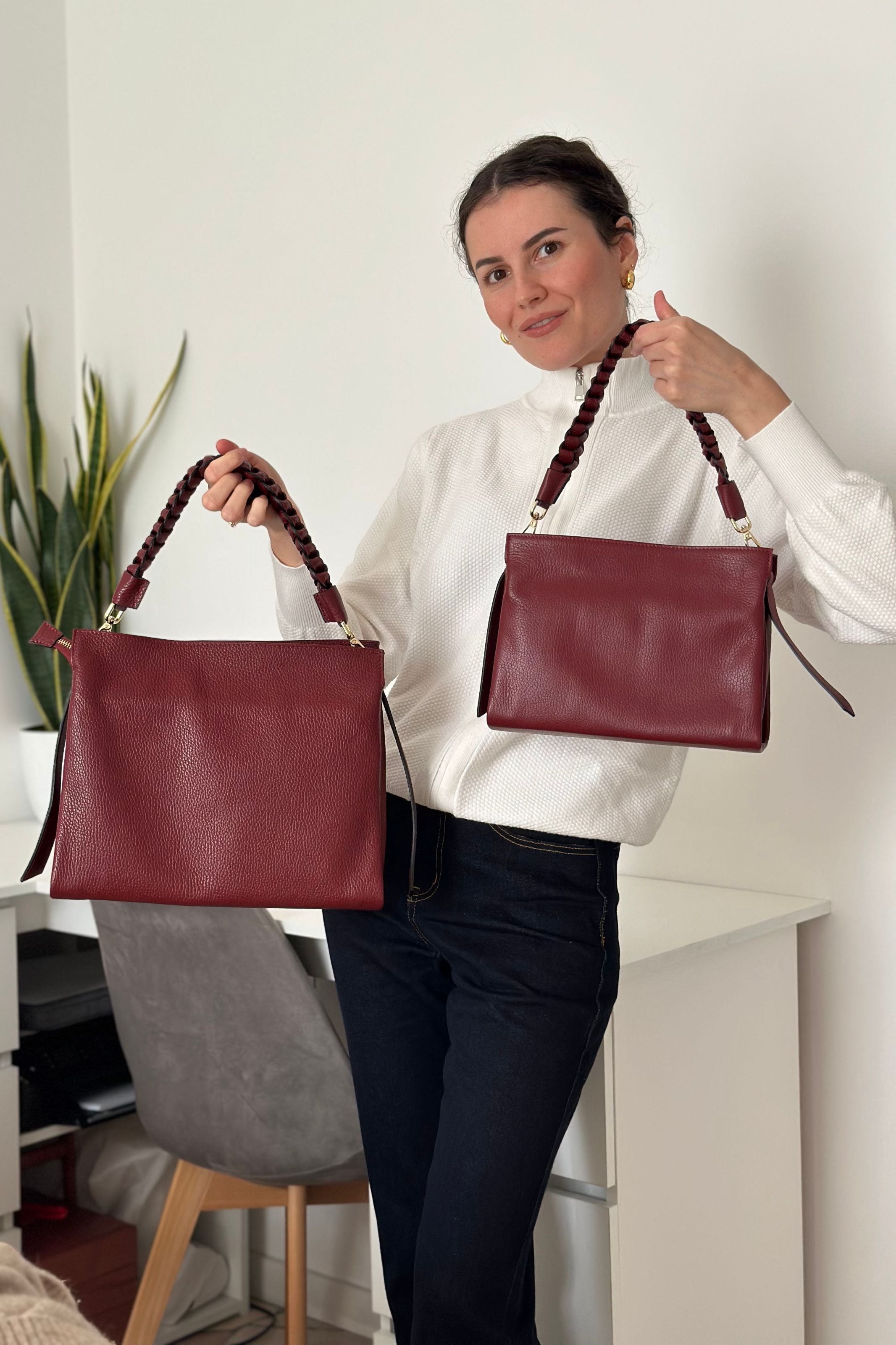 Braid Media-taske i Dollaro-kalveskind – bordeaux