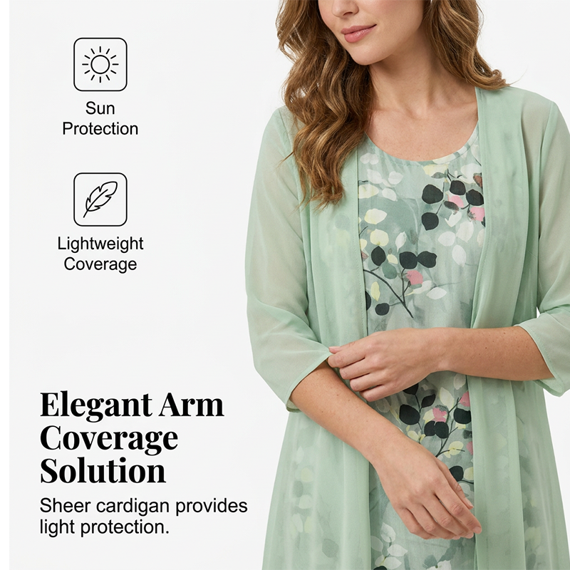 Livia elegant 2-delt chiffonkjole med cardigan